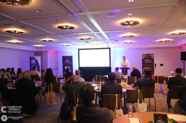 Photo: Grant Quasha, Chairman and CEO, Eco Materials Technology (Platinum Sponsor), presenting at Cementitious Materials International Congress Americas 2025
